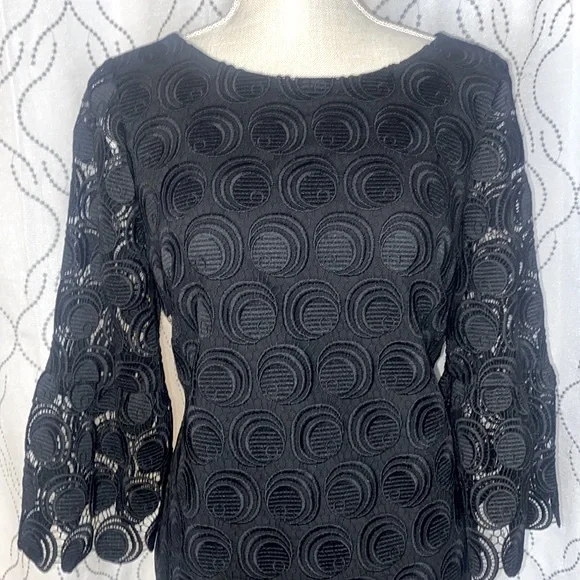 RSVP by Talbots Black Flounce-Sleeve Lace Dress - Picture 3 of 10